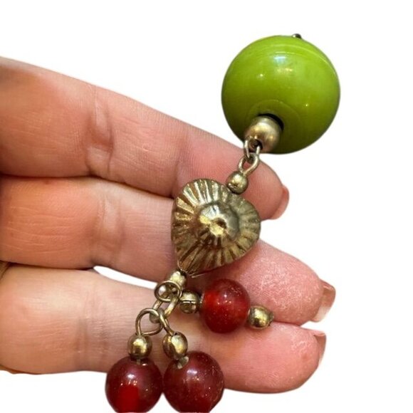 Vintage Brass Candle Snuffer With Green & Red Beaded Heart Charm - Picture 8 of 8